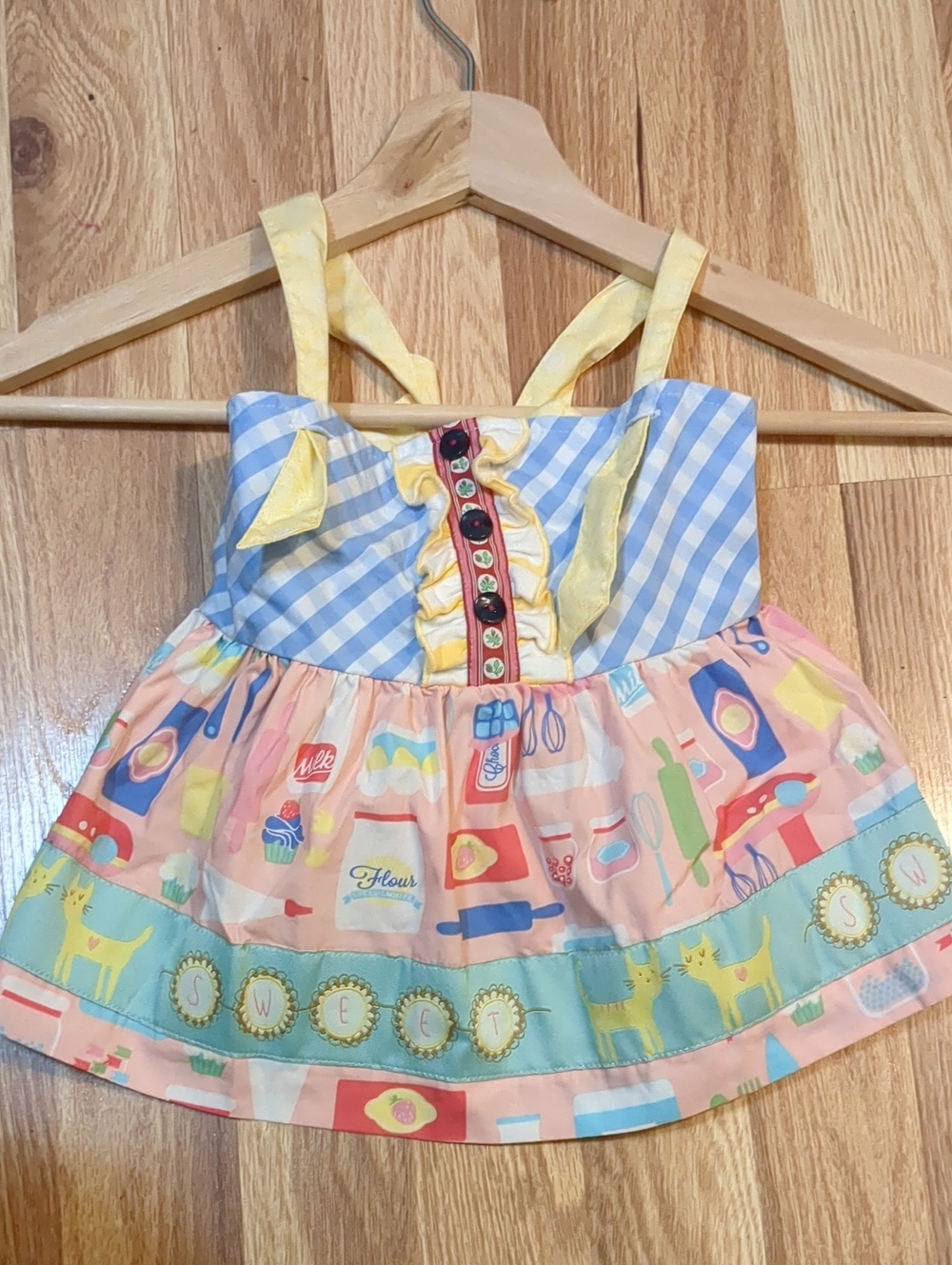 Matilda Jane Blue & Yellow Gingham Ruffle Tank with Pastel Print Skirt
